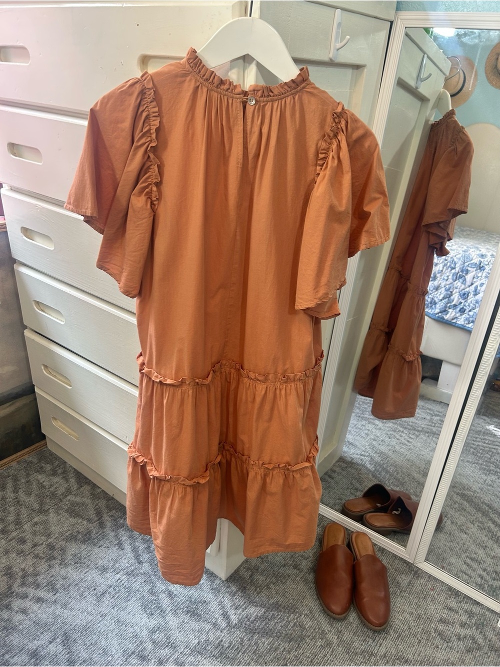 Darling Autumn Rust Tiered Ruffle Detail 100% Cotton Fluttered Sleeve Dress✨ - Picture 7 of 7